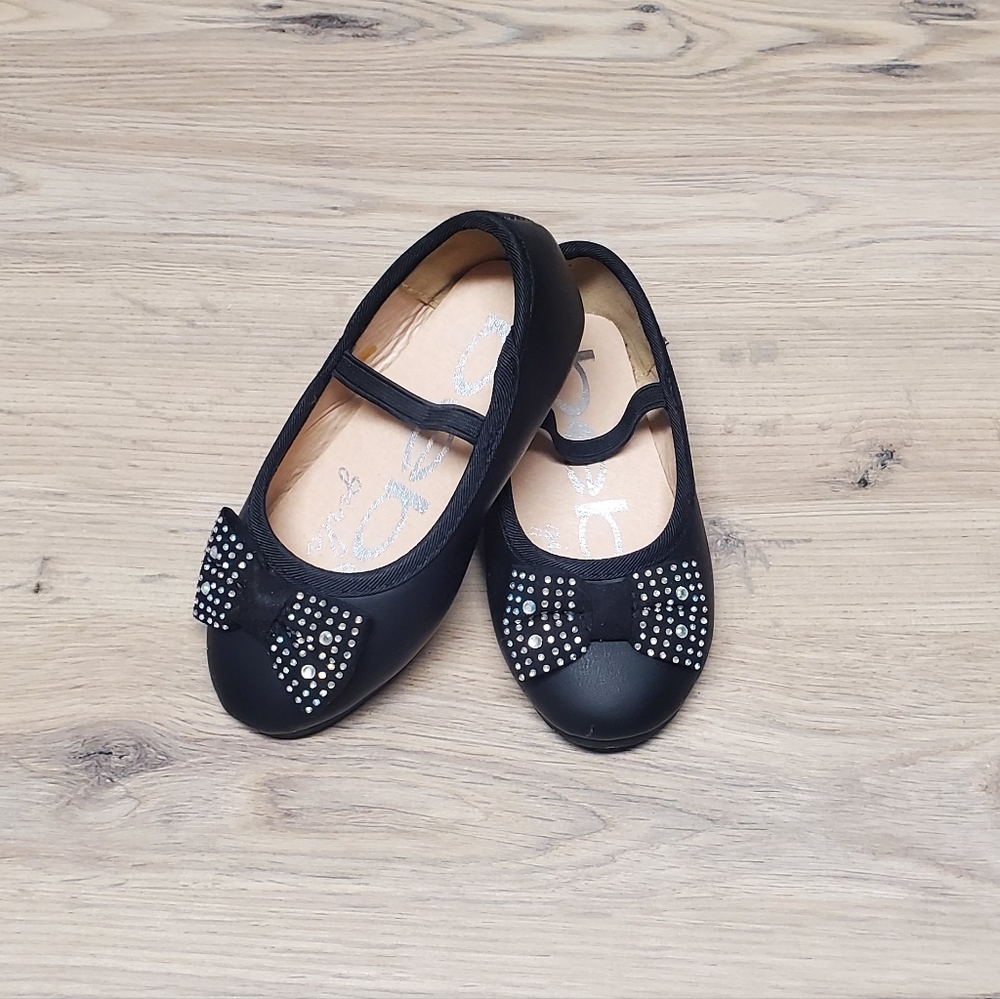 Bebe Girls Black Ballet Shoes Bow Rhinestones